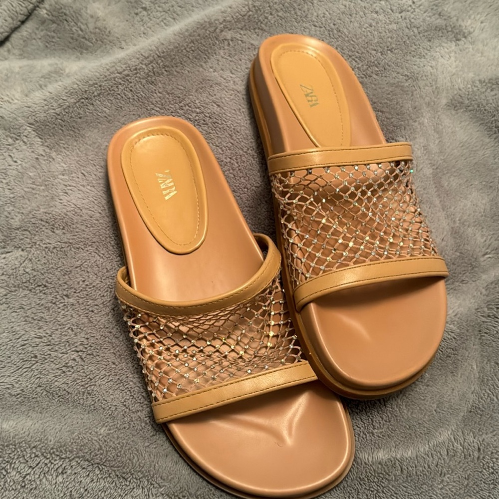 Nude Embellished Zara Slides - current season